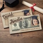 Gorra de Graduación Personalizada Foto Porta Dinero de Madera con Nombre y Año Ceremonia de Graduación Fiesta Regalo para Graduados Compañeros de Clase Amigos