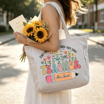 Personalized Multi-Pattern Teacher Flower Corduroy Tote Bag with Text Daily Use Teacher's Day Gift for Teachers