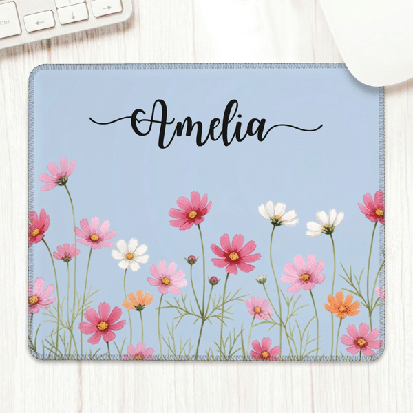 Personalized Birth Flower Mouse Pad Desk Mat with Name Computer Accessory Back to School Birthday Gift for Friends Colleagues