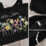 Personalized Teacher Theme Large Capacity Corduroy Tote Bag with Name Travel Essential Birthday Teacher's Day Gift for Teacher Woman