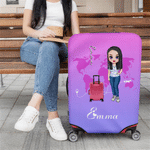 Personalized Cartoon Family Character Luggage Cover Fits 18-32 Inches Suitcase with Name and Text Travel Birthday Gift for Travel Lovers