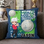 Taie d'oreiller personnalisée en forme de personnage de golf avec nom Décoration de la maison Cadeau d'équipe pour les golfeurs Joueurs de golf
