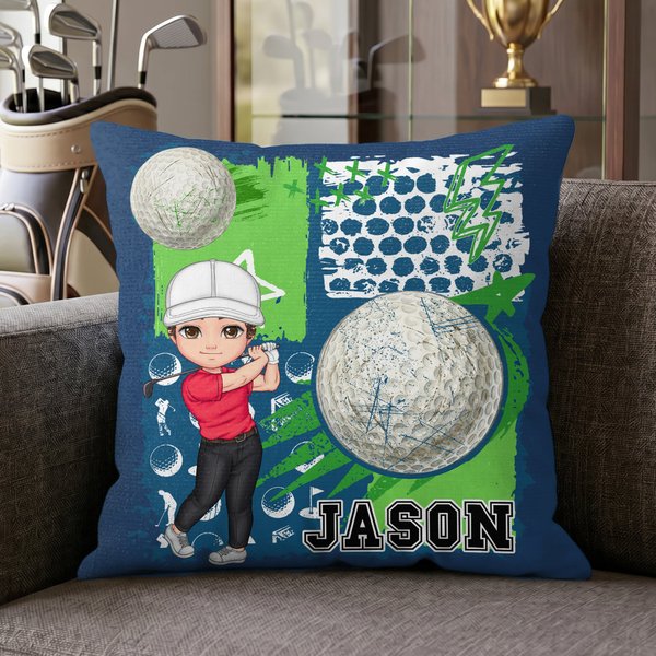 Personalized Cartoon Character Golf Soft Throw Pillow Cover with Name Home Decor Game Day Team Gift for Golfers Golf Players