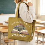 Personalized Multi-Pattern Teacher Flower Corduroy Tote Bag with Text Daily Use Teacher's Day Gift for Teachers