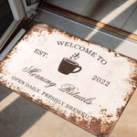 Spersonalizowana wycieraczka Welcome to Coffee z efektem rdzy z rokiem i tekstem Akcesoria do baru kawowego Prezent na otwarcie dla baristy Miłośnika Kawy
