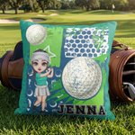 Taie d'oreiller personnalisée en forme de personnage de golf avec nom Décoration de la maison Cadeau d'équipe pour les golfeurs Joueurs de golf