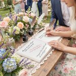 Henkilökohtaista Floral Wreath Wedding Guest Book nimillä ja päivämäärällä 100 arkkia Häälahja vastasyntyneille