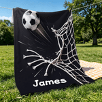 Personalised Soccer Design Black Soft Throw Blanket with Name Home Decor Team Birthday Gift for Soccer Player Lover