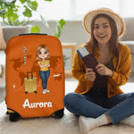 Personalized Cartoon Family Character Luggage Cover Fits 18-32 Inches Suitcase with Name and Text Travel Birthday Gift for Travel Lovers