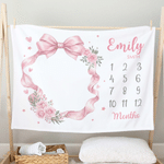 Personalised Bow Floral Design Soft Throw Blanket with Name Home Decor Baby Shower Birthday Gift for Newborn New Mom