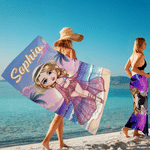 Personalised Summer Seaside Character Quick Dry Oversized Beach Towel with Name Summer Holiday Beach Party Birthday Gift for Women Girls