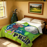 Personalized Multicolour Cartoon Character Golf Soft Throw Blanket with Name Home Decor Team Birthday Gift for Golf Lovers