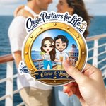 Personalized Cartoon Couple Character Cruise Fridge Magnet with Name Home Decor Birthday Summer Travel Gift for Couple Newlyweds