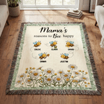 Personalized Reasons to Bee Happy Soft Throw Tassel Blanket with Name Sofa Decor Birthday Gift for Mom Grandma
