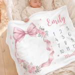 Personalised Bow Floral Design Soft Throw Blanket with Name Home Decor Baby Shower Birthday Gift for Newborn New Mom