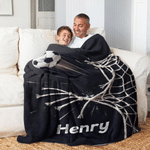Personalised Soccer Design Black Soft Throw Blanket with Name Home Decor Team Birthday Gift for Soccer Player Lover