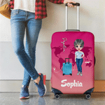 Personalized Cartoon Family Character Luggage Cover Fits 18-32 Inches Suitcase with Name and Text Travel Birthday Gift for Travel Lovers
