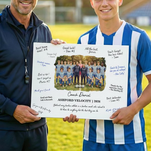 Gepersonaliseerde Team Groep Foto Aquarel stijl Canvas afdrukken met tekst Message Board Wall Decor Team Graduation Gift voor Coach Leraar