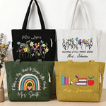 Personalized Teacher Theme Large Capacity Corduroy Tote Bag with Name Travel Essential Birthday Teacher's Day Gift for Teacher Woman