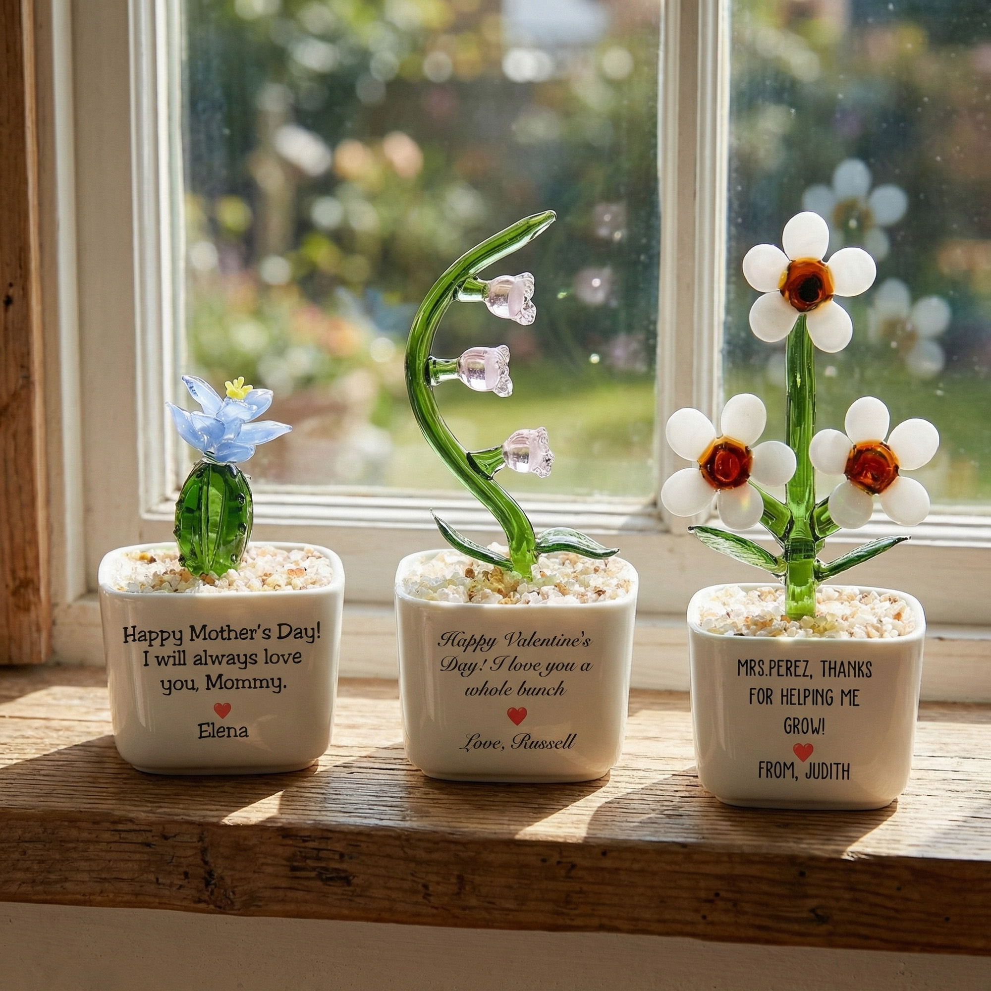 Personalizada Adorable Flor Suculenta Plantas de Cristal con Nombre y Texto Escritorio Oficina Estantería Decoración Día del Profesor Cumpleaños Regalo para Mamá Profesora