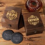 Personlig Retro Titelmönster Whiskeyglas 4 Stenar Träbox Set Fars dag Födelsedag Jubileum Present för män