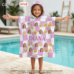 Personalized Playful emoji Scene Face Photo Quick Drying Soft Hooded Beach Towel with Name Summer Birthday Gift for Friends Kids | Callie × emoji ™