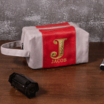 Personalised Golden Initial Name Portable PU Leather Toiletry Bag Travel Accessories Father's Day Birthday Gift for Man Father