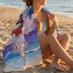 Personalised Summer Seaside Character Quick Dry Oversized Beach Towel with Name Summer Holiday Beach Party Birthday Gift for Women Girls