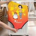 Personalized Cartoon Family Character Luggage Cover Fits 18-32 Inches Suitcase with Name and Text Travel Birthday Gift for Travel Lovers