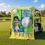 Personalized Multicolour Cartoon Character Golf Soft Throw Blanket with Name Home Decor Team Birthday Gift for Golf Lovers