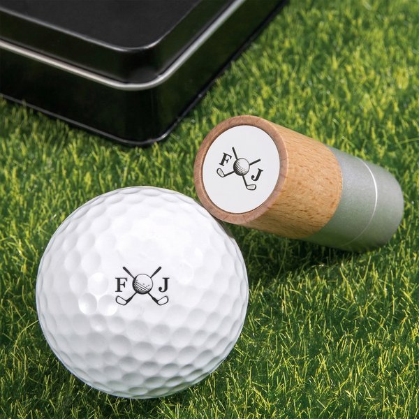 Gepersonaliseerde monogram golfbalstempel met naam en blikken opbergdoos ideaal voor golfclub wedstrijddag verjaardagscadeau voor golfliefhebbers