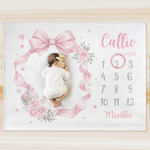 Personalised Bow Floral Design Soft Throw Blanket with Name Home Decor Baby Shower Birthday Gift for Newborn New Mom