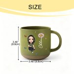 Personalised Cartoon Character Birth Flower Ceramic Mug with Name Daily Drinking Birthday Gift for Mom Friend