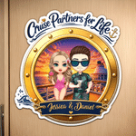 Personalized Cartoon Couple Character Cruise Fridge Magnet with Name Home Decor Birthday Summer Travel Gift for Couple