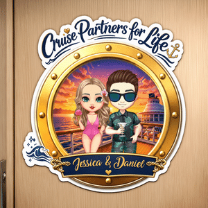 Personalised Cartoon Couple Character Cruise Fridge Magnet with Name Home Decor Birthday Summer Travel Gift for Couple