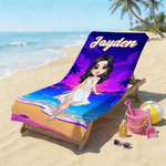 Personalised Summer Seaside Character Quick Dry Oversized Beach Towel with Name Summer Holiday Beach Party Birthday Gift for Women Girls