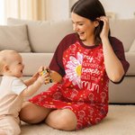 Personalised 1-16 Cartoon Line Art Kids Nightgown with Names and Side Pocket Daily Wear Mother's Day Birthday Gift for Grandma Mom