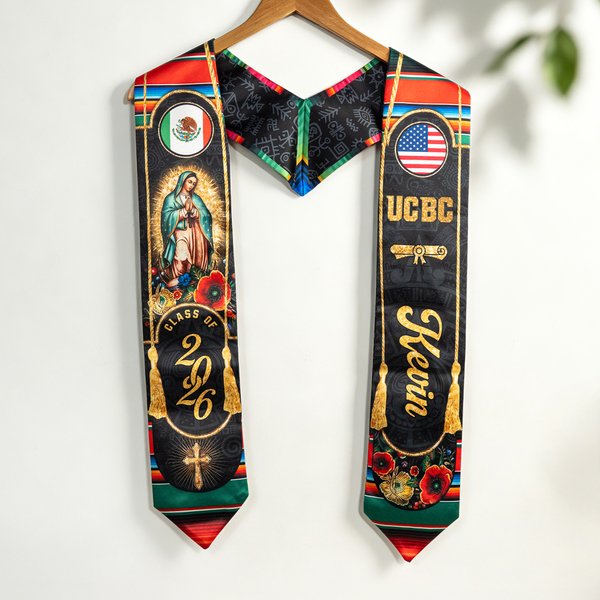 Personalised Mexican Theme Graduation Stole with Name and Year Graduation Celebration Gift for Class of 2026 Graduate Christian
