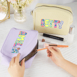 Personalized Multicolour Artistic Effect Striped Makeup Bag with Name Travel Essential Birthday Gift for Women