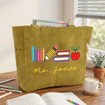 Personalized Teacher Theme Large Capacity Corduroy Tote Bag with Name Travel Essential Birthday Teacher's Day Gift for Teacher Woman