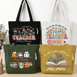 Personalized Multi-Pattern Teacher Flower Corduroy Tote Bag with Text Daily Use Teacher's Day Gift for Teachers