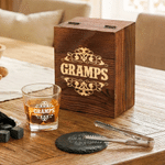 Personalised Retro Title Pattern Whiskey Glass 4 Stones Wooden Box Set Father's Day Birthday Anniversary Gift for Men