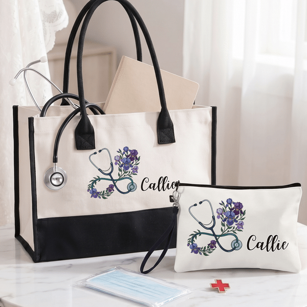 Personalizzato nascita fiore Stetoscopio Borsa Tote con nome uso quotidiano viaggio Infermiere giorno regalo per infermiere Caregiver