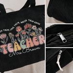 Personalized Multi-Pattern Teacher Flower Corduroy Tote Bag with Text Daily Use Teacher's Day Gift for Teachers