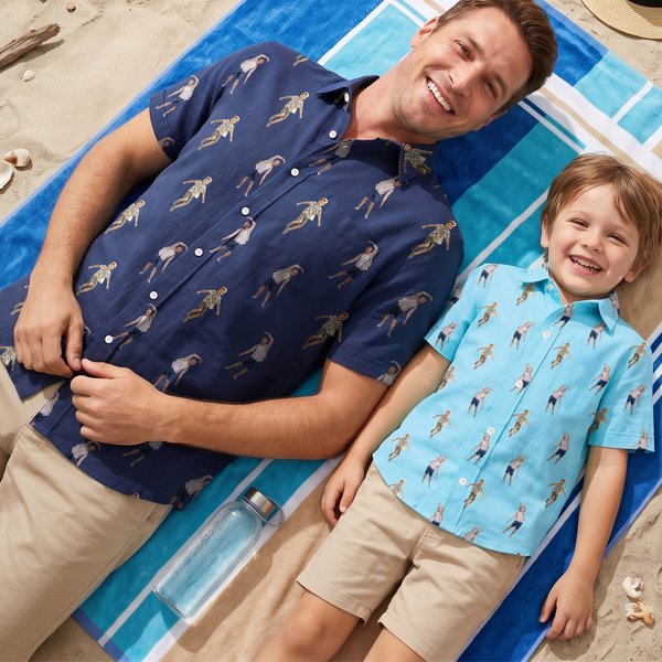 Personalizada Multicolor 1-10 Fotos Niño Adulto Camisa Hawaiana Uso Diario Fiesta en la Playa Regalo de Cumpleaños para Padre Novio Niños