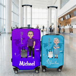 Personalized Cartoon Family Character Luggage Cover Fits 18-32 Inches Suitcase with Name and Text Travel Birthday Gift for Travel Lovers