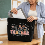 Personalized Multi-Pattern Teacher Flower Corduroy Tote Bag with Text Daily Use Teacher's Day Gift for Teachers