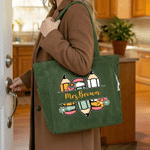 Personalized Multi-Pattern Teacher Flower Corduroy Tote Bag with Text Daily Use Teacher's Day Gift for Teachers