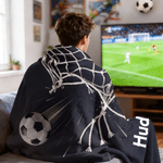 Personalised Soccer Design Black Soft Throw Blanket with Name Home Decor Team Birthday Gift for Soccer Player Lover