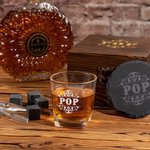 Personlig Retro Titelmönster Whiskeyglas 4 Stenar Träbox Set Fars dag Födelsedag Jubileum Present för män